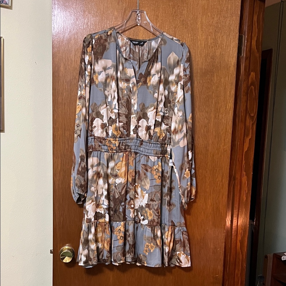 Simply Vera Vera Wang Brown and Cream Floral Long Sleeve Dress